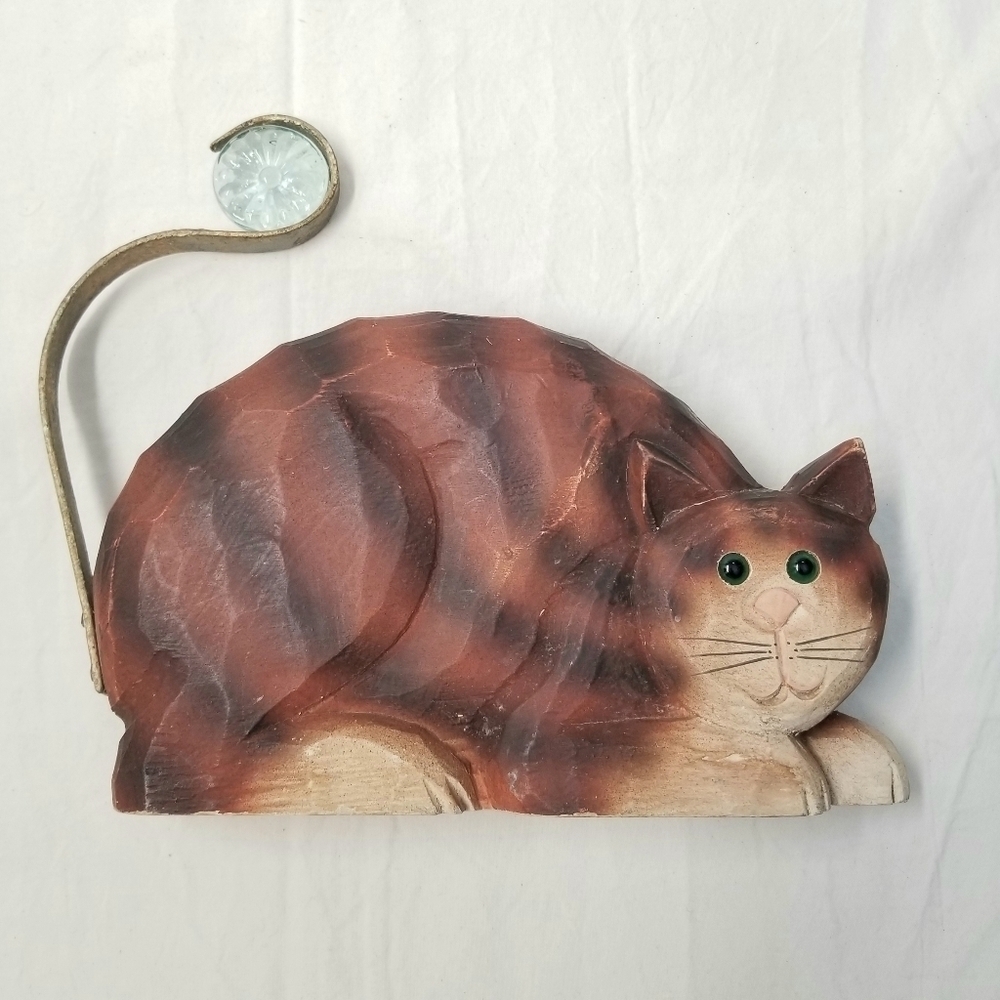 Vintage Handcarved Handpainted Wooden Cat by Folk Art Artist James Haddon